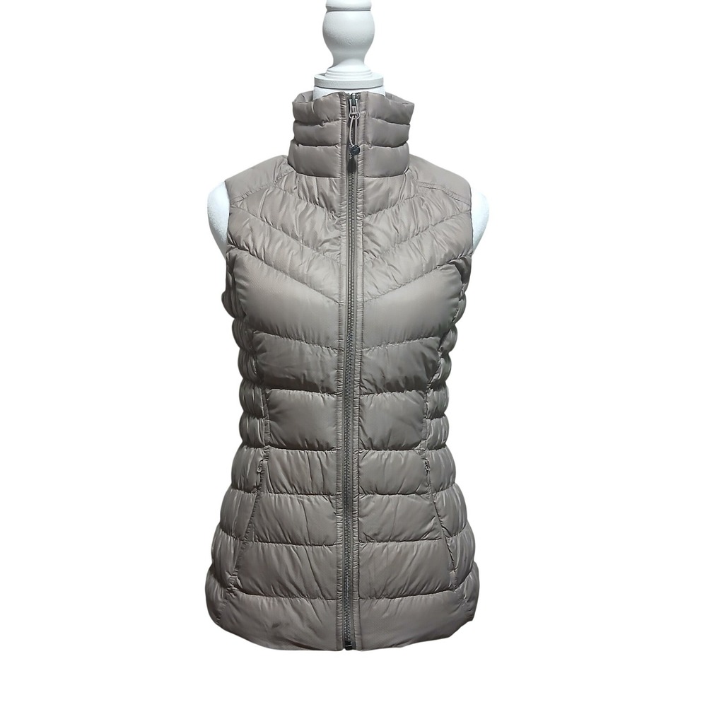 Athleta Women XXS Puffer Vest Tan‎ Taupe Quilted Full Zip Lightweight Sleeveless